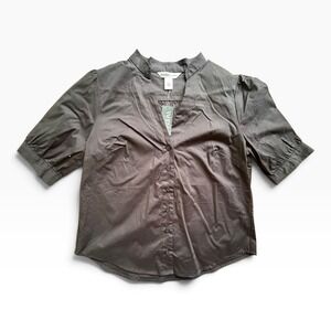 White House Black Market Black Short Sleeve Poplin Button Down Shirt 6 NEW $65